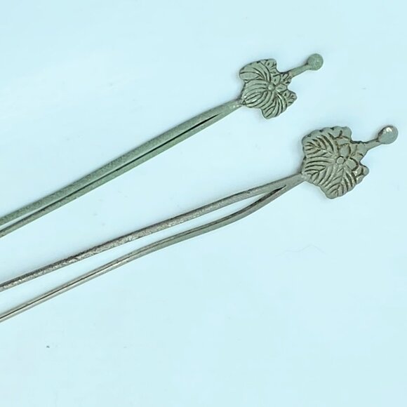 Kanzashi Antique Silver Vine Crest Hairpin Yukata Elegant matching pair GS622 - Picture 2 of 5